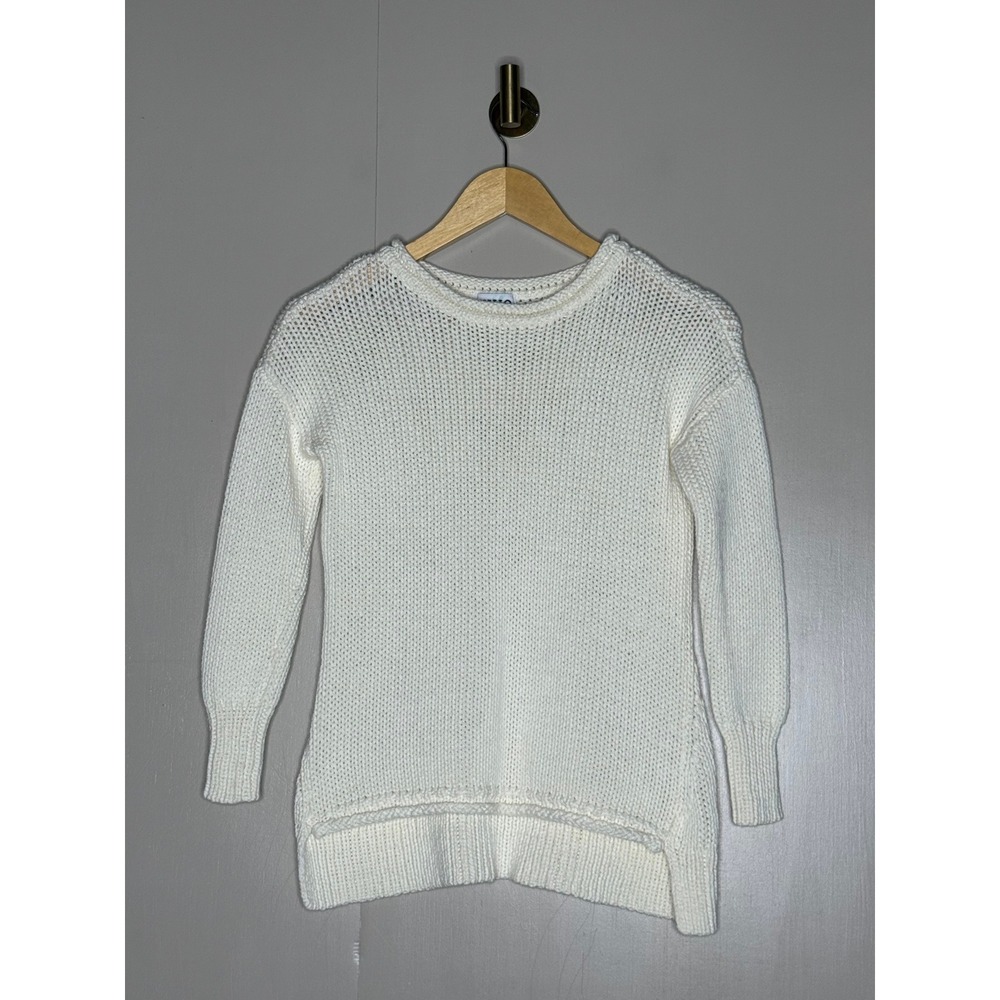 HiHo Cream Open-Knit Cotton Blend Sweater XS High Low Hem